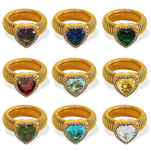 Wholesale Women's 316L Stainless Steel Heart Shaped Electroplated Fashion Luxury Ring
