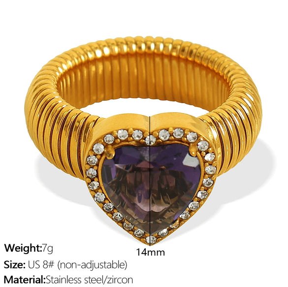 Wholesale Women's 316L Stainless Steel Heart Shaped Electroplated Fashion Luxury Ring