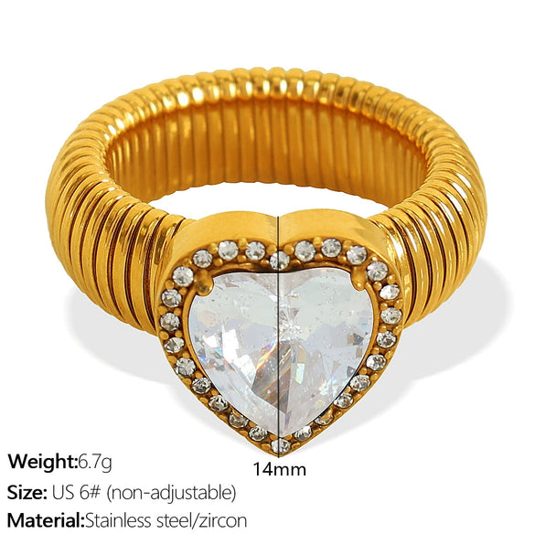 Wholesale Women's 316L Stainless Steel Heart Shaped Electroplated Fashion Luxury Ring