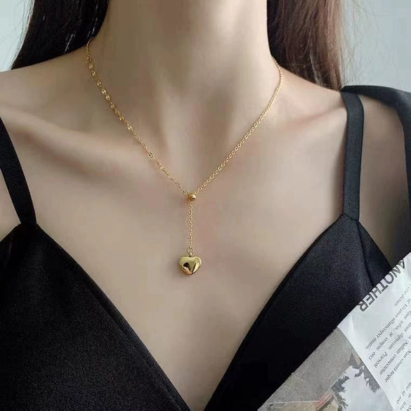 Wholesale Women's Titanium Steel Heart Shaped Love Pull Out Necklace With Niche Design And Non Fading Feature