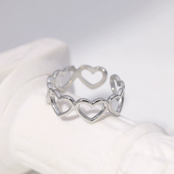 Wholesale Women's Titanium Steel Heartd Open Ring With Electroplating Simple Niche Cold Wind Style