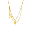 Wholesale Women's Titanium Steel Heart Shaped Pearl Tassel Pendant Stacked Double Layer Necklace With Electroplating