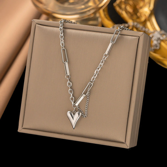Wholesale Women's Titanium Steel Heartshaped Geometric Real Gold Plated Cross Chain Necklace Jewelry Set