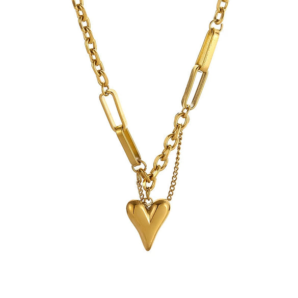 Wholesale Women's Titanium Steel Heartshaped Geometric Real Gold Plated Cross Chain Necklace Jewelry Set