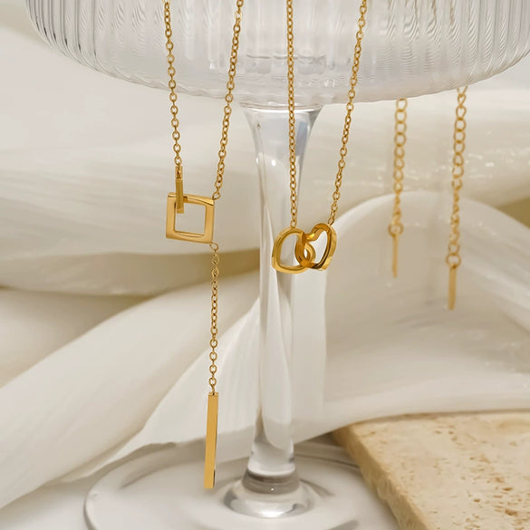 Wholesale Women's Titanium Steel Heartshaped Geometric Real Gold Plated Pendant Necklace