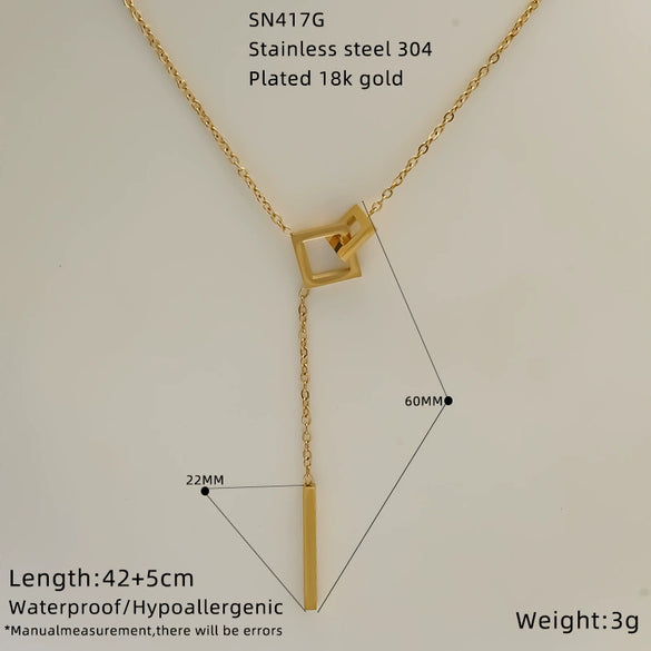 Wholesale Women's Titanium Steel Heartshaped Geometric Real Gold Plated Pendant Necklace