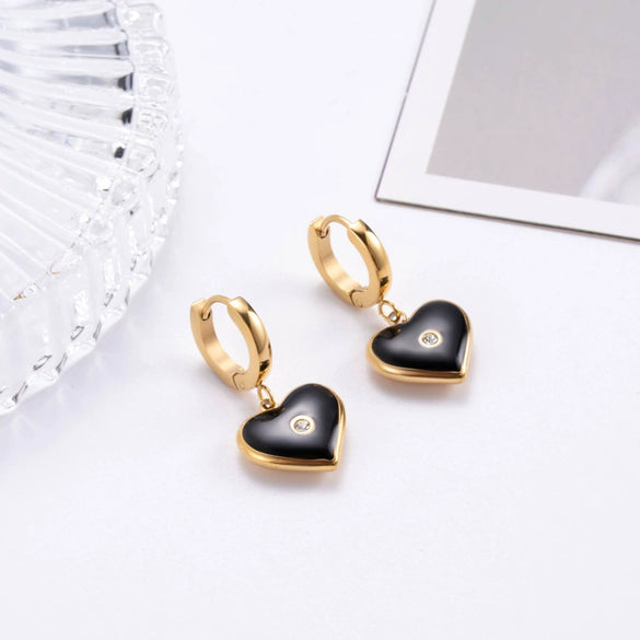 Wholesale Women's Titanium Steel Heartshaped Light Luxury Threedimensional Earrings With Electroplating Treatment