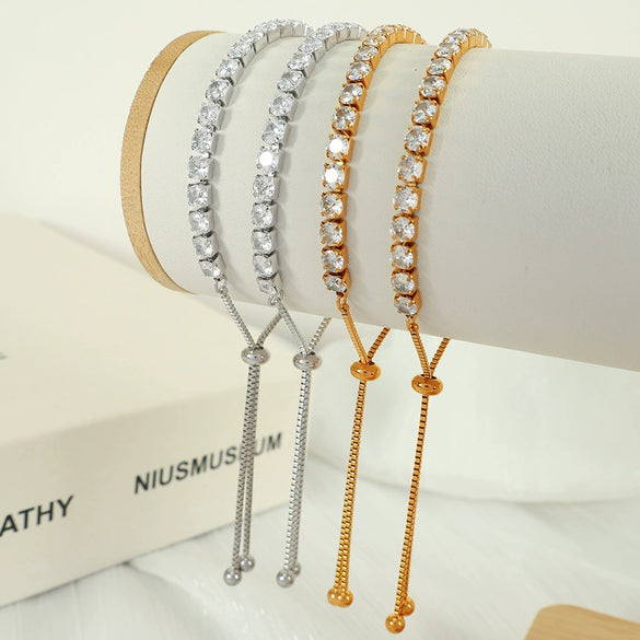 Wholesale Women's 316L Stainless Steel Inlaid Zircon Dropshaped Light Luxury Style Bracelet