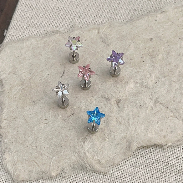 Wholesale Women's Titanium Steel Inlaid Zircon Fivepointed Star Ear Nail