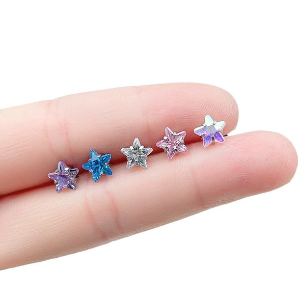Wholesale Women's Titanium Steel Inlaid Zircon Fivepointed Star Ear Nail