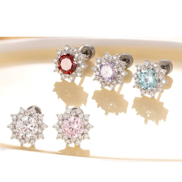 Wholesale Women's Titanium Steel Inlaid Zircon Geometric Heart Ear Nail