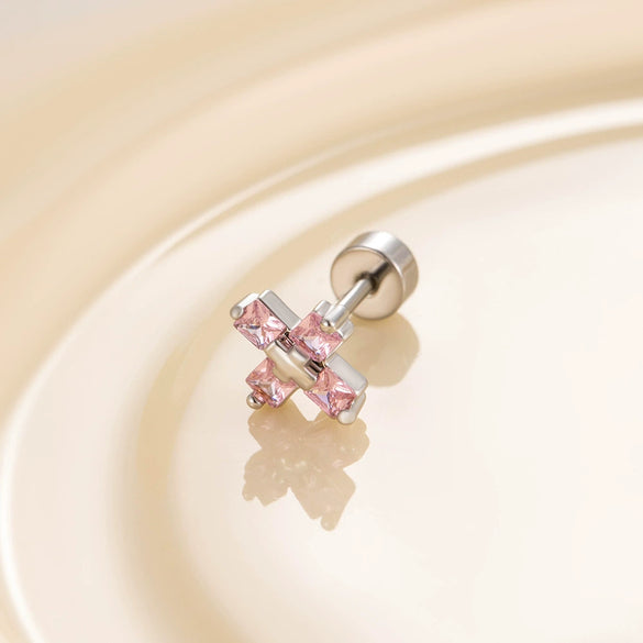 Wholesale Women's Titanium Steel Inlaid Zircon Square Cross Cochlear Ear Bone Nail Princess Style