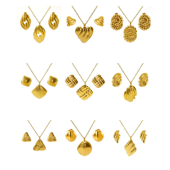 Wholesale Women's Titanium Steel Jewelry Set With Geometric Square Round Love Irregular Pattern Electroplated Earrings And Necklace