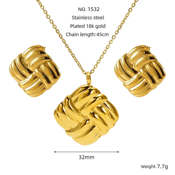 Wholesale Women's Titanium Steel Jewelry Set With Geometric Square Round Love Irregular Pattern Electroplated Earrings And Necklace