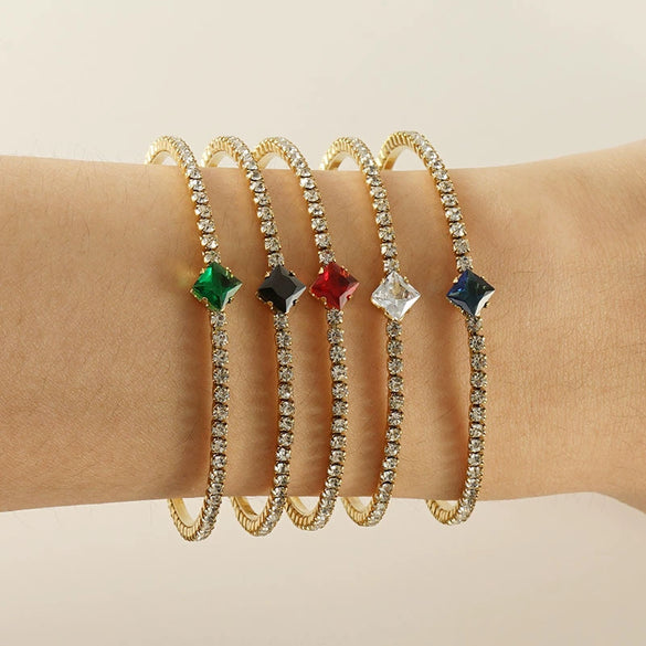 Wholesale Women's Titanium Steel Jewelry Set With Multicolored Zircon And Geometric Pattern Bracelet Earrings