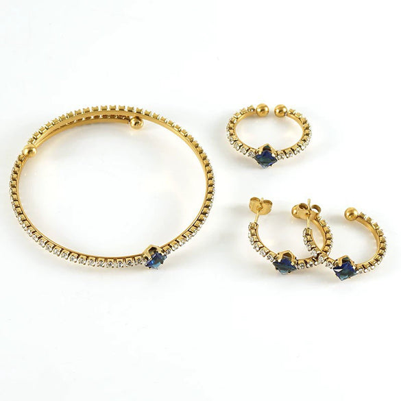 Wholesale Women's Titanium Steel Jewelry Set With Multicolored Zircon And Geometric Pattern Bracelet Earrings