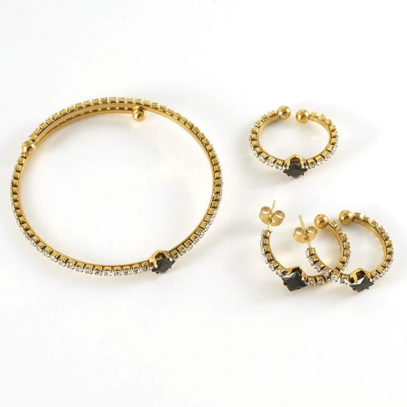 Wholesale Women's Titanium Steel Jewelry Set With Multicolored Zircon And Geometric Pattern Bracelet Earrings