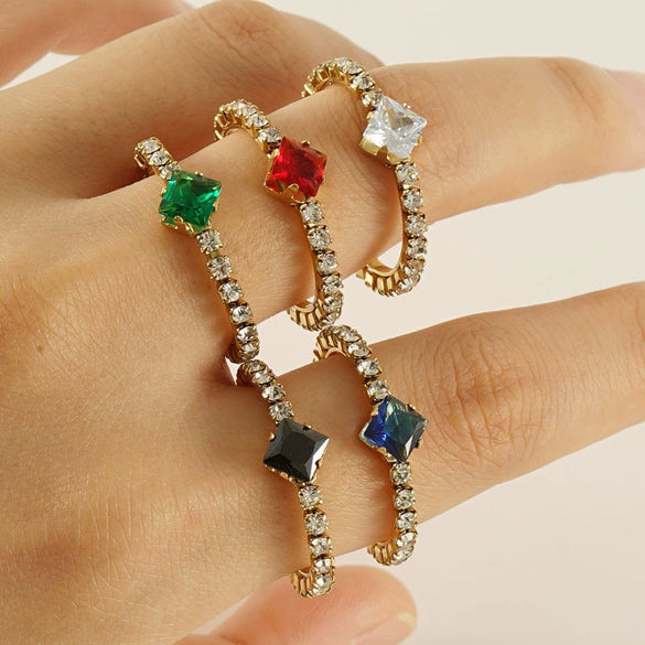Wholesale Women's Titanium Steel Jewelry Set With Multicolored Zircon And Geometric Pattern Bracelet Earrings