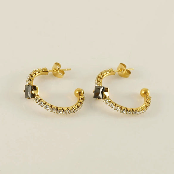 Wholesale Women's Titanium Steel Jewelry Set With Multicolored Zircon And Geometric Pattern Bracelet Earrings