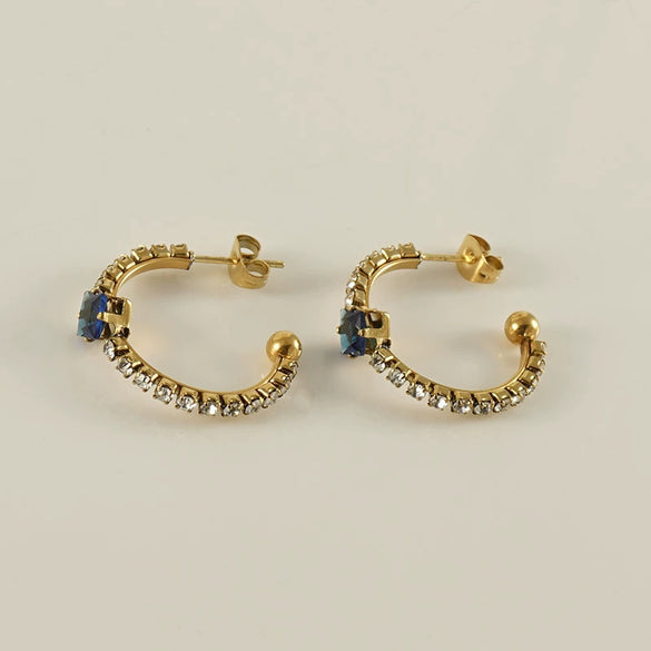 Wholesale Women's Titanium Steel Jewelry Set With Multicolored Zircon And Geometric Pattern Bracelet Earrings