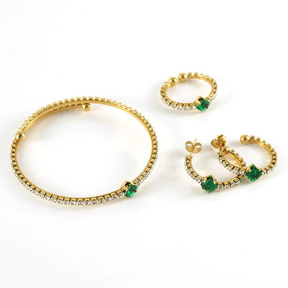 Wholesale Women's Titanium Steel Jewelry Set With Multicolored Zircon And Geometric Pattern Bracelet Earrings