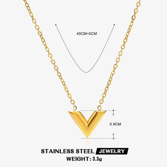 Wholesale Women's Titanium Steel Jewelry Set With V Shaped Cross Chain Letter Design And Electroplating Treatment