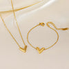 Wholesale Women's Titanium Steel Jewelry Set With V Shaped Cross Chain Letter Design And Electroplating Treatment