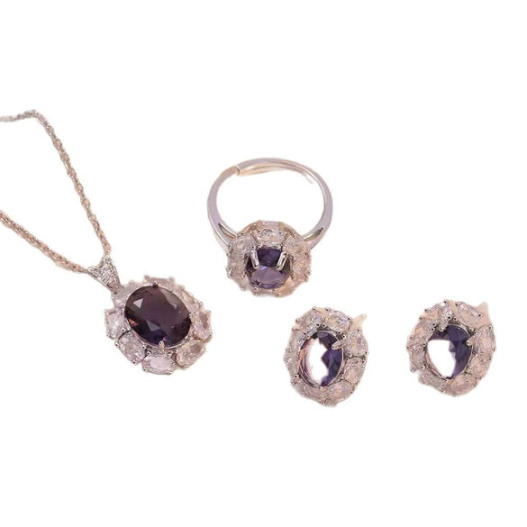 Wholesale Women's Titanium Steel Jewelry With Mixed Gemstone Inlay Geometric Pendant And O Word Chain Electroplated Design Simple Style