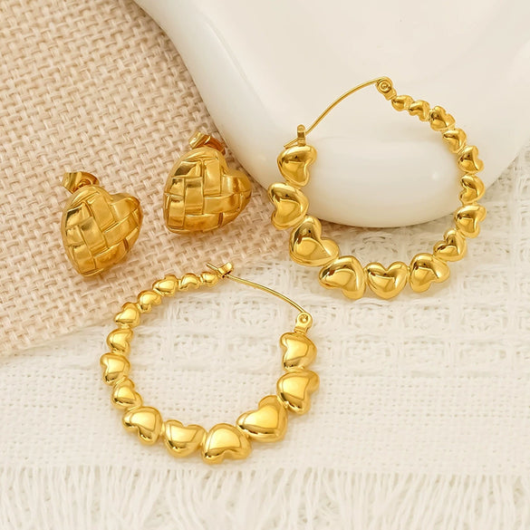 Wholesale Women's Titanium Steel 18K Gold Electroplated Heartshaped Geometric Earrings