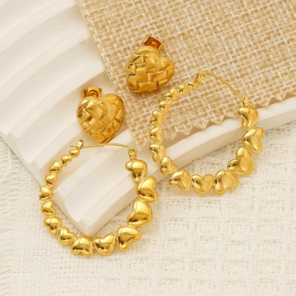 Wholesale Women's Titanium Steel 18K Gold Electroplated Heartshaped Geometric Earrings