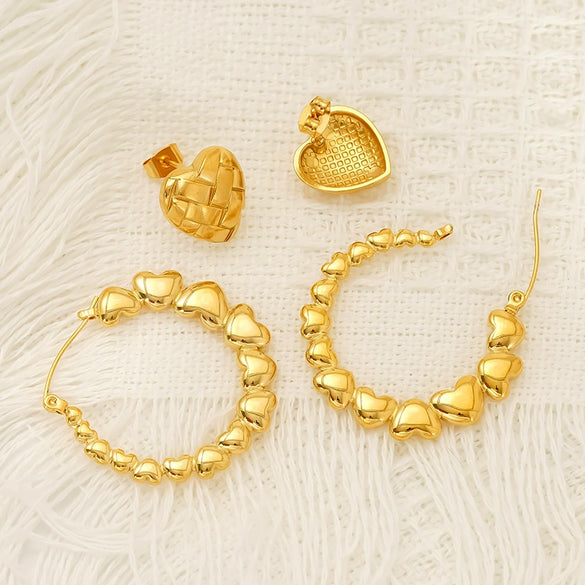 Wholesale Women's Titanium Steel 18K Gold Electroplated Heartshaped Geometric Earrings