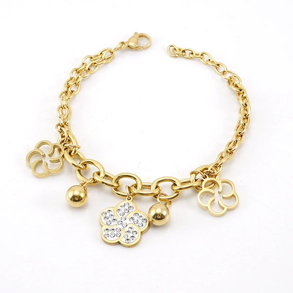 Wholesale Women's 316L Stainless Steel 18K Gold Plated Flower Bracelet Jewelry With Electroplating Treatment