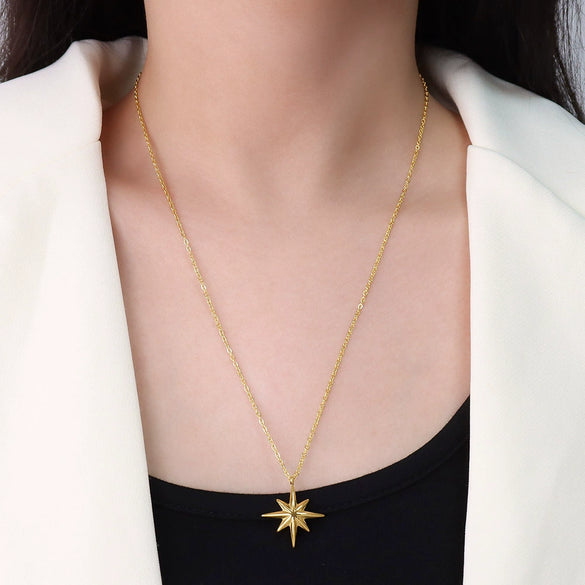 Wholesale Women's Titanium Steel 18K Gold Plated Geometric Star Necklace With O Word Chain And Electroplating Process