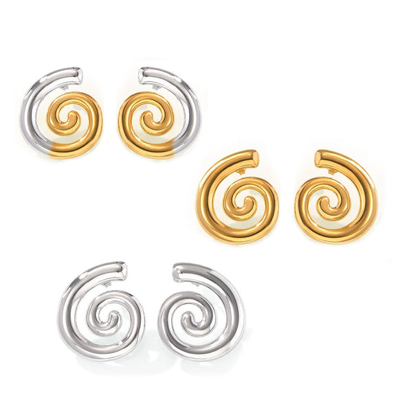 Wholesale Women's Titanium Steel 18K Gold Plated Rotary Thread Earrings With Creative Spliced Color Geometric Design And Electroplating Treatment