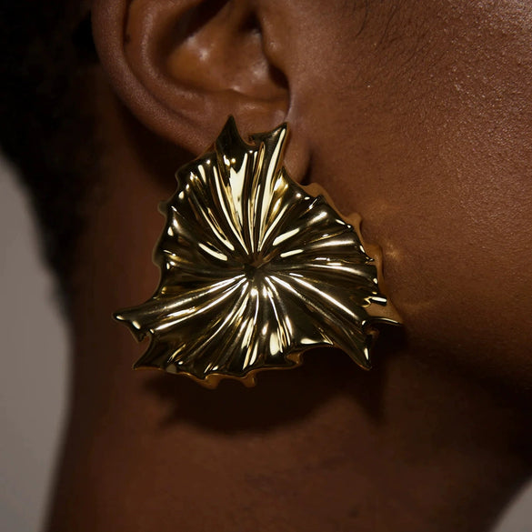 Wholesale Women's Titanium Steel Leaf Shaped Electroplated Earrings