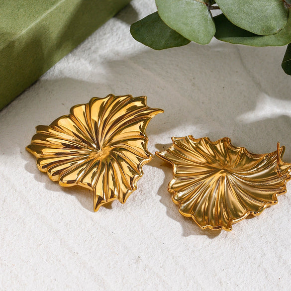 Wholesale Women's Titanium Steel Leaf Shaped Electroplated Earrings