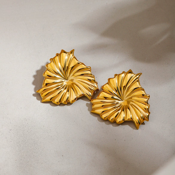 Wholesale Women's Titanium Steel Leaf Shaped Electroplated Earrings