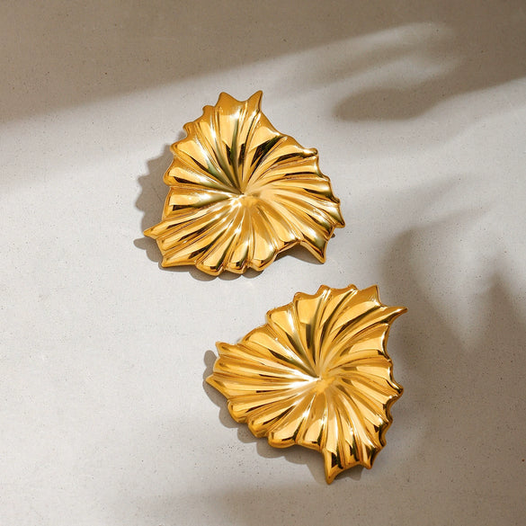 Wholesale Women's Titanium Steel Leaf Shaped Electroplated Earrings