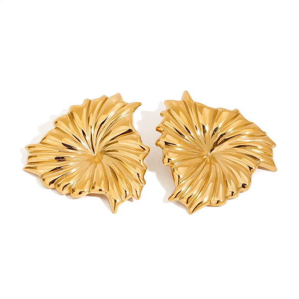 Wholesale Women's Titanium Steel Leaf Shaped Electroplated Earrings