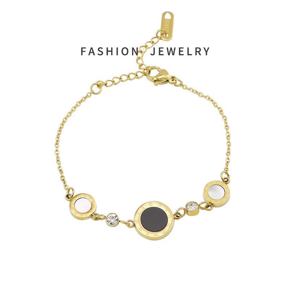 Wholesale Women's Titanium Steel Light Luxury Bracelet With Diamond Treatment Letters Numbers Text Pattern And Roman Disc Design