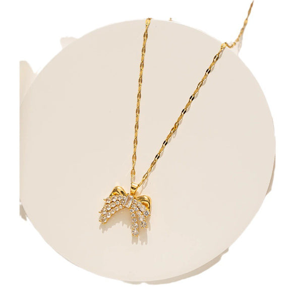 Wholesale Women's Titanium Steel Light Luxury Geometric Bow Jewelry Pendant Necklace