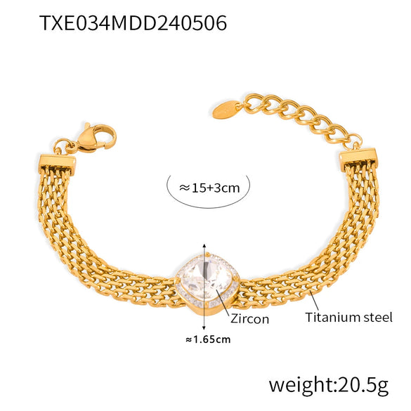 Wholesale Women's Titanium Steel Light Luxury Geometric Bracelet Necklace Suit With Electroplating