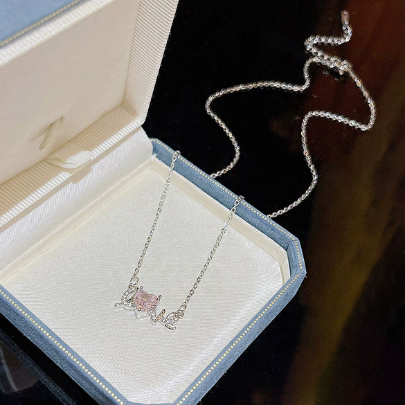 Wholesale Women's Titanium Steel Light Luxury Niche Love Letter Pendant Necklace With Mixed Gemstone Inlay And Zirconia Design Cross Chain Style