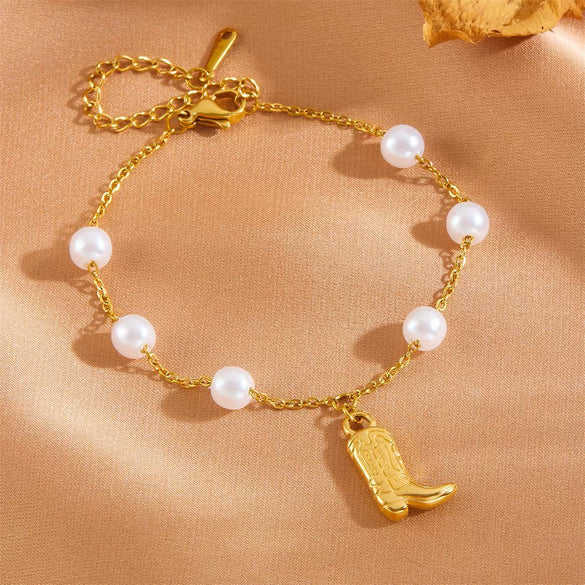 Wholesale Women's Titanium Steel Love Bow Four Leaf Clover Scallop Heart Pattern Electroplated Bracelet
