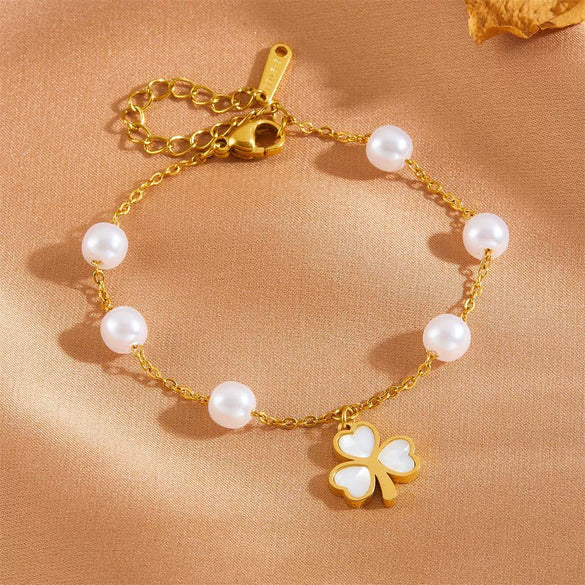 Wholesale Women's Titanium Steel Love Bow Four Leaf Clover Scallop Heart Pattern Electroplated Bracelet