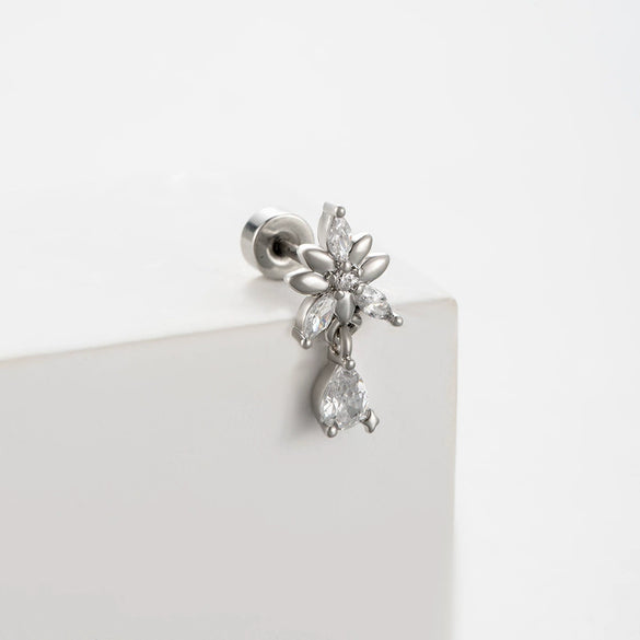 Wholesale Women's Titanium Steel Love Cross Water Drop Zircon Earrings