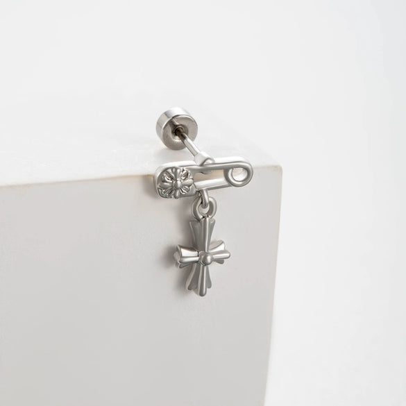 Wholesale Women's Titanium Steel Love Cross Water Drop Zircon Earrings