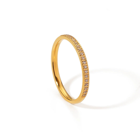 Wholesale Women's Titanium Steel Micro Diamond Ring With 18K Gold Plated Electroplating In Geometric Style