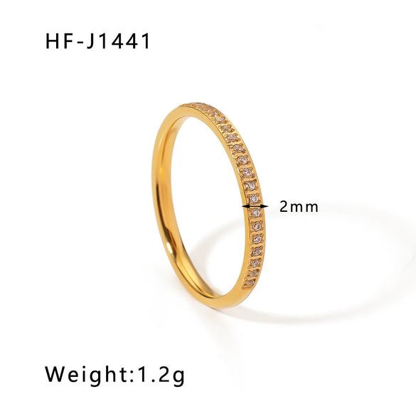Wholesale Women's Titanium Steel Micro Diamond Ring With 18K Gold Plated Electroplating In Geometric Style