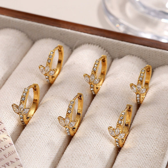 Wholesale Women's 316L Stainless Steel Microinlaid Zircon Fivepointed Star Love Earrings With Electroplating